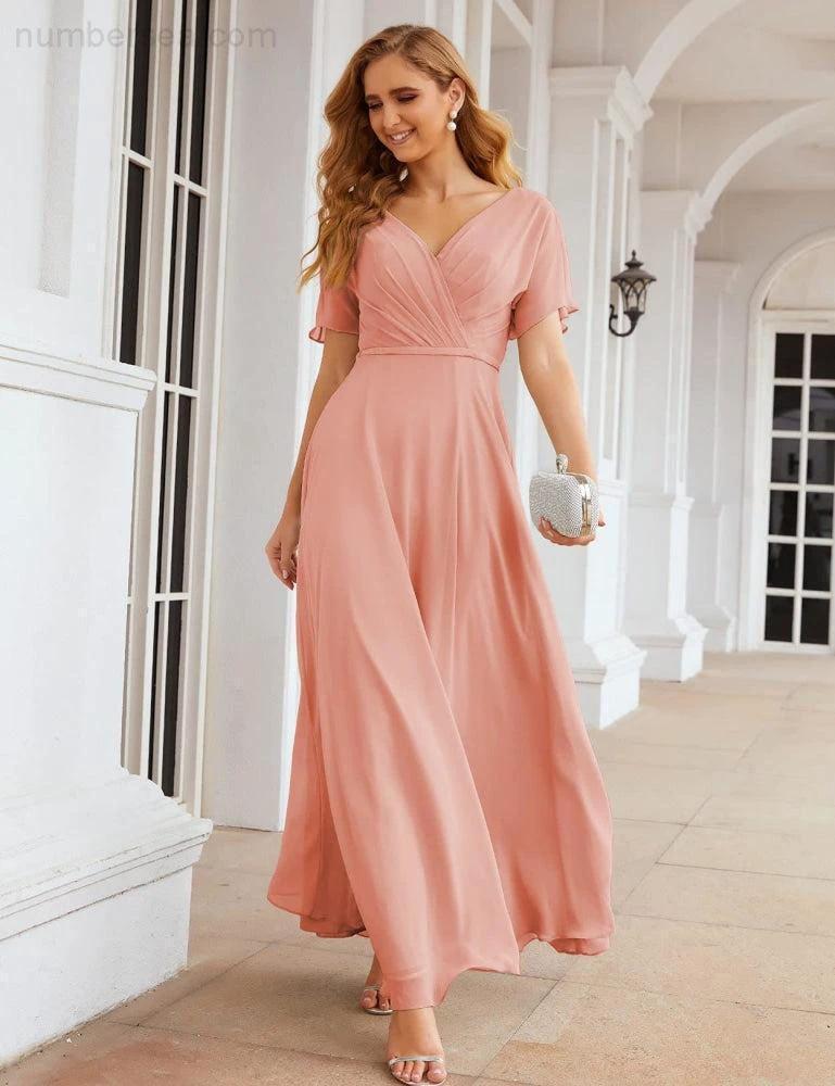 ZapDress Wrap V-Neck Chiffon Bridesmaid Dresses Long Formal Maxi Evening Gown for Wedding Guests (ZD17056) - View 4 | VelvetHem