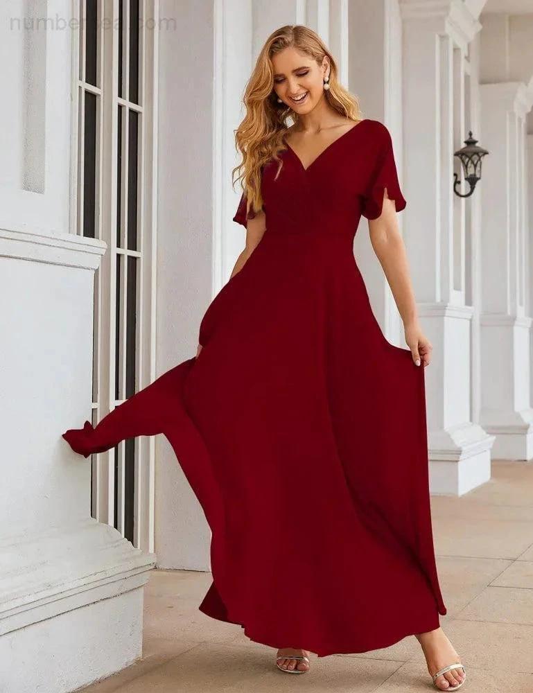 ZapDress Wrap V-Neck Chiffon Bridesmaid Dresses Long Formal Maxi Evening Gown for Wedding Guests (ZD17056) - View 15 | VelvetHem