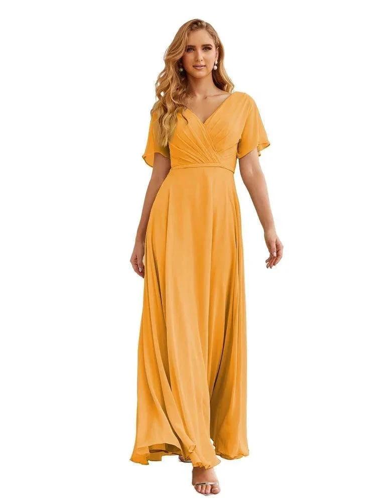 ZapDress Wrap V-Neck Chiffon Bridesmaid Dresses Long Formal Maxi Evening Gown for Wedding Guests (ZD17056) - View 6 | VelvetHem