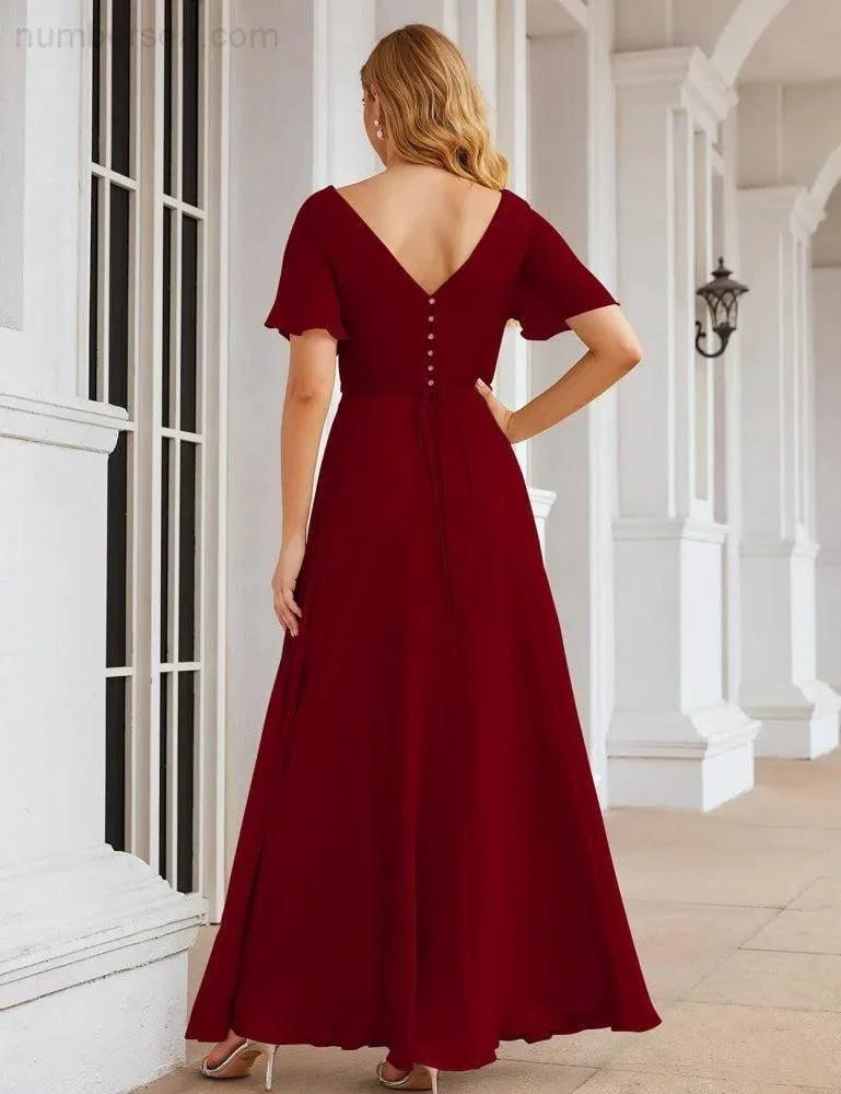 ZapDress Wrap V-Neck Chiffon Bridesmaid Dresses Long Formal Maxi Evening Gown for Wedding Guests (ZD17056) - View 12 | VelvetHem