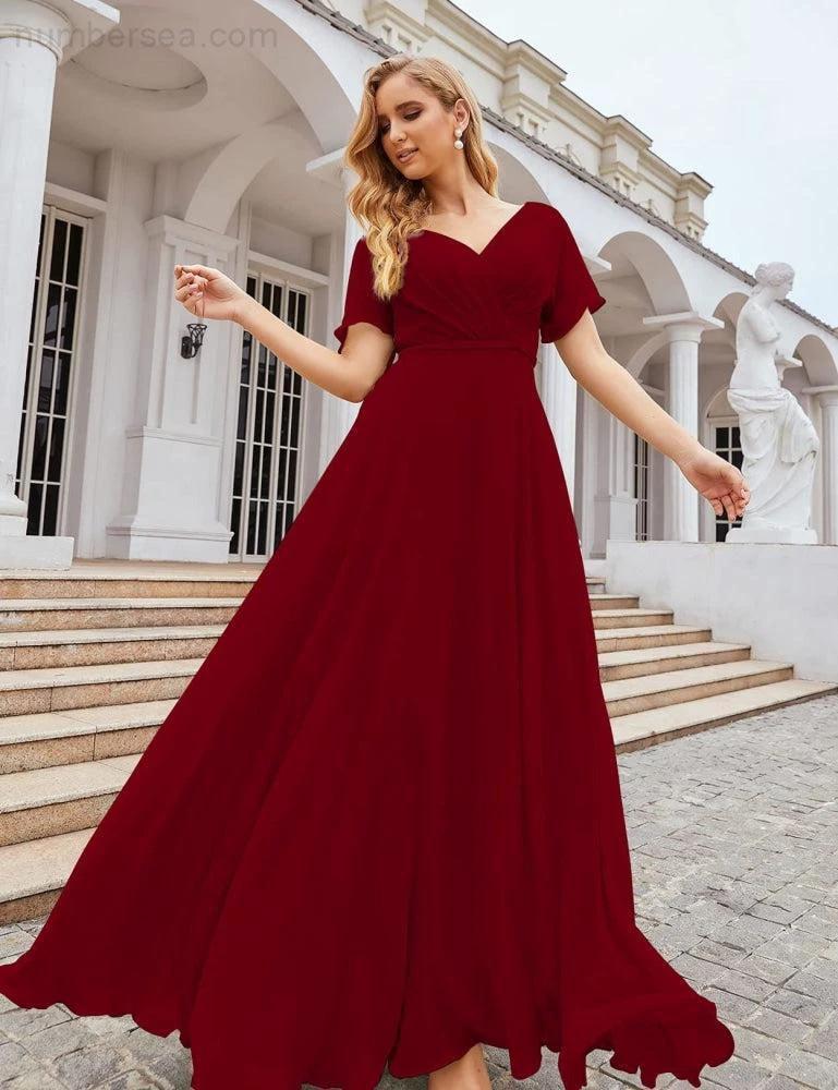 ZapDress Wrap V-Neck Chiffon Bridesmaid Dresses Long Formal Maxi Evening Gown for Wedding Guests (ZD17056) - View 13 | VelvetHem