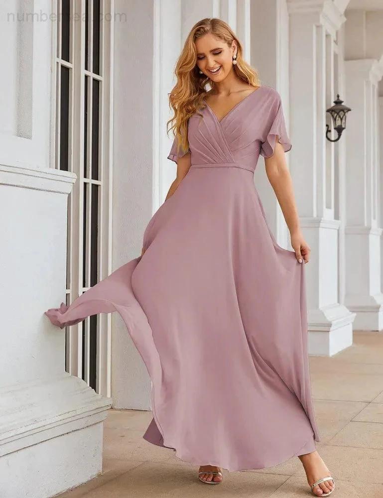ZapDress Wrap V-Neck Chiffon Bridesmaid Dresses Long Formal Maxi Evening Gown for Wedding Guests (ZD17056)
