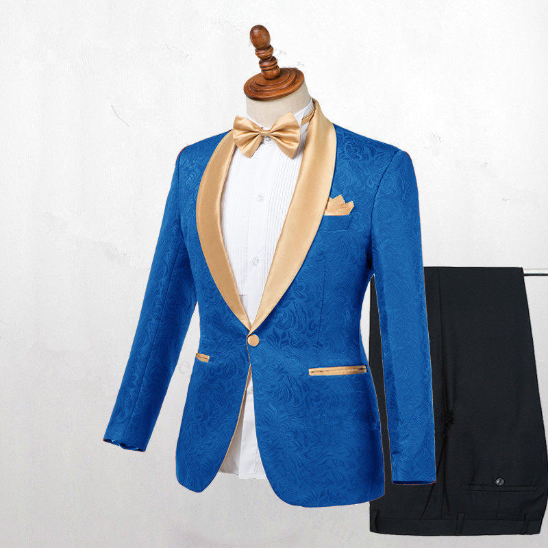 Ocean Blue Jacquard Slim-Fit Wedding Suits