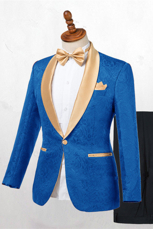 Ocean Blue Jacquard Slim-Fit Wedding Suits