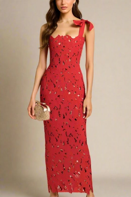 Odette Bodycon Lace Maxi Dress - Lipstick Red