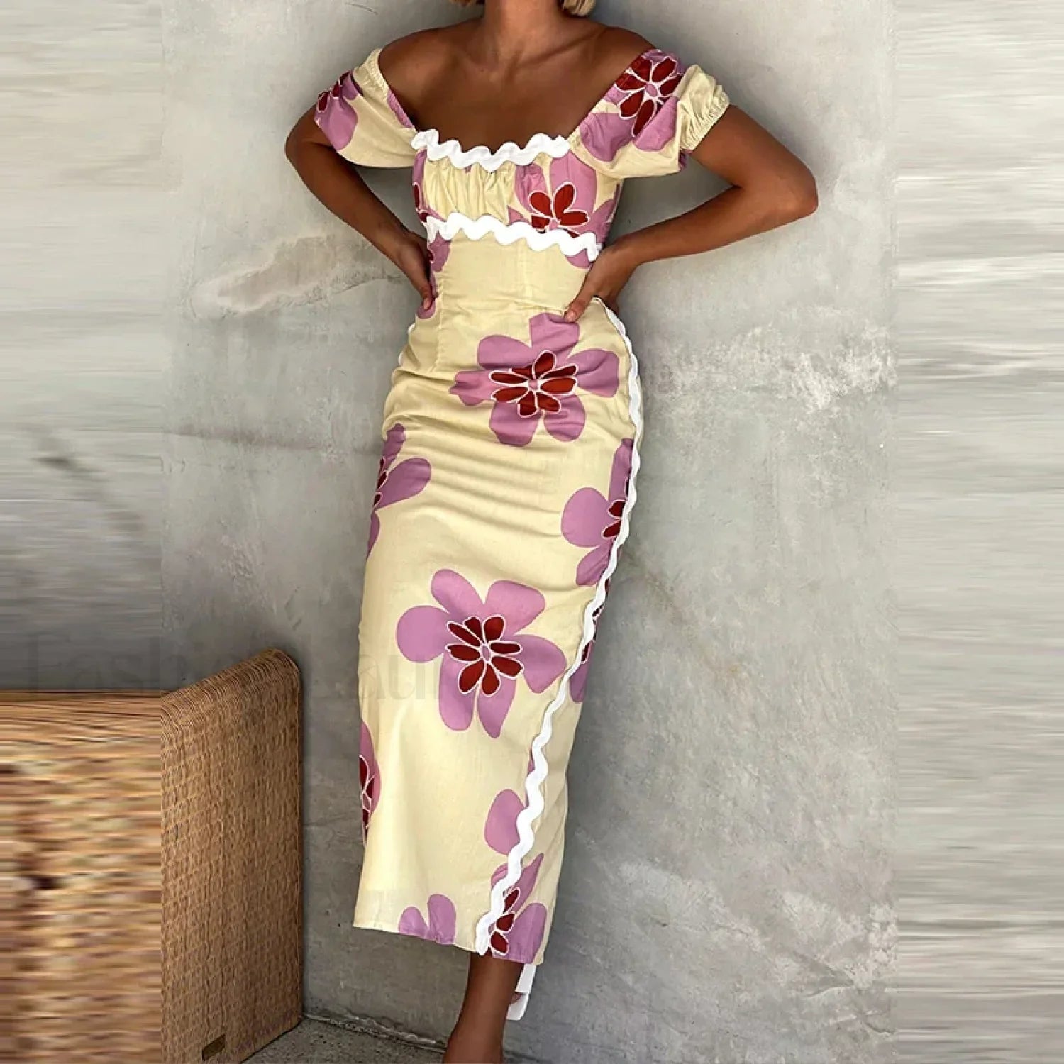 Off Shoulder Split Dress with Relaxed Everyday Styling Boutique Fashion Style