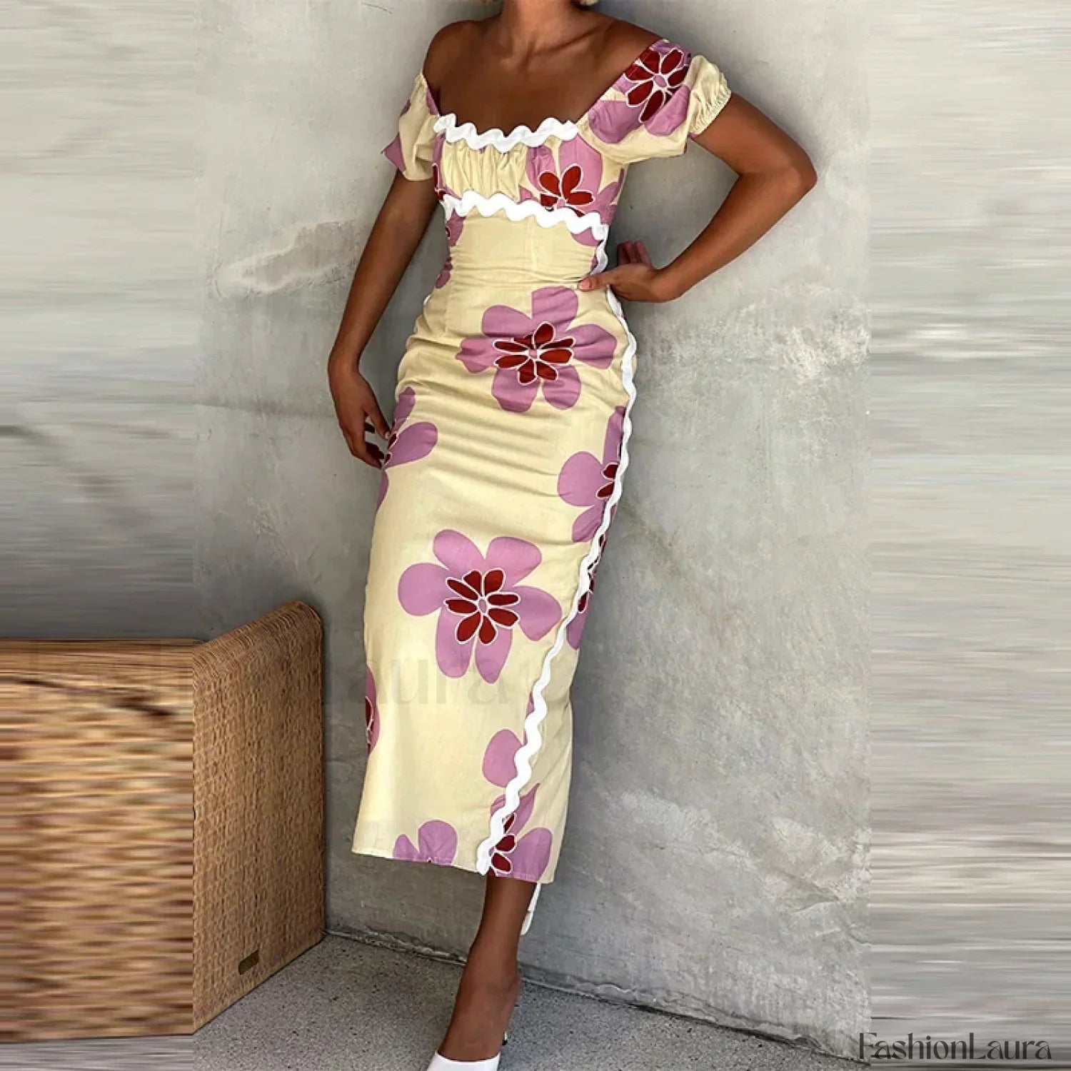 Off Shoulder Split Dress with Relaxed Everyday Styling Boutique Fashion Style