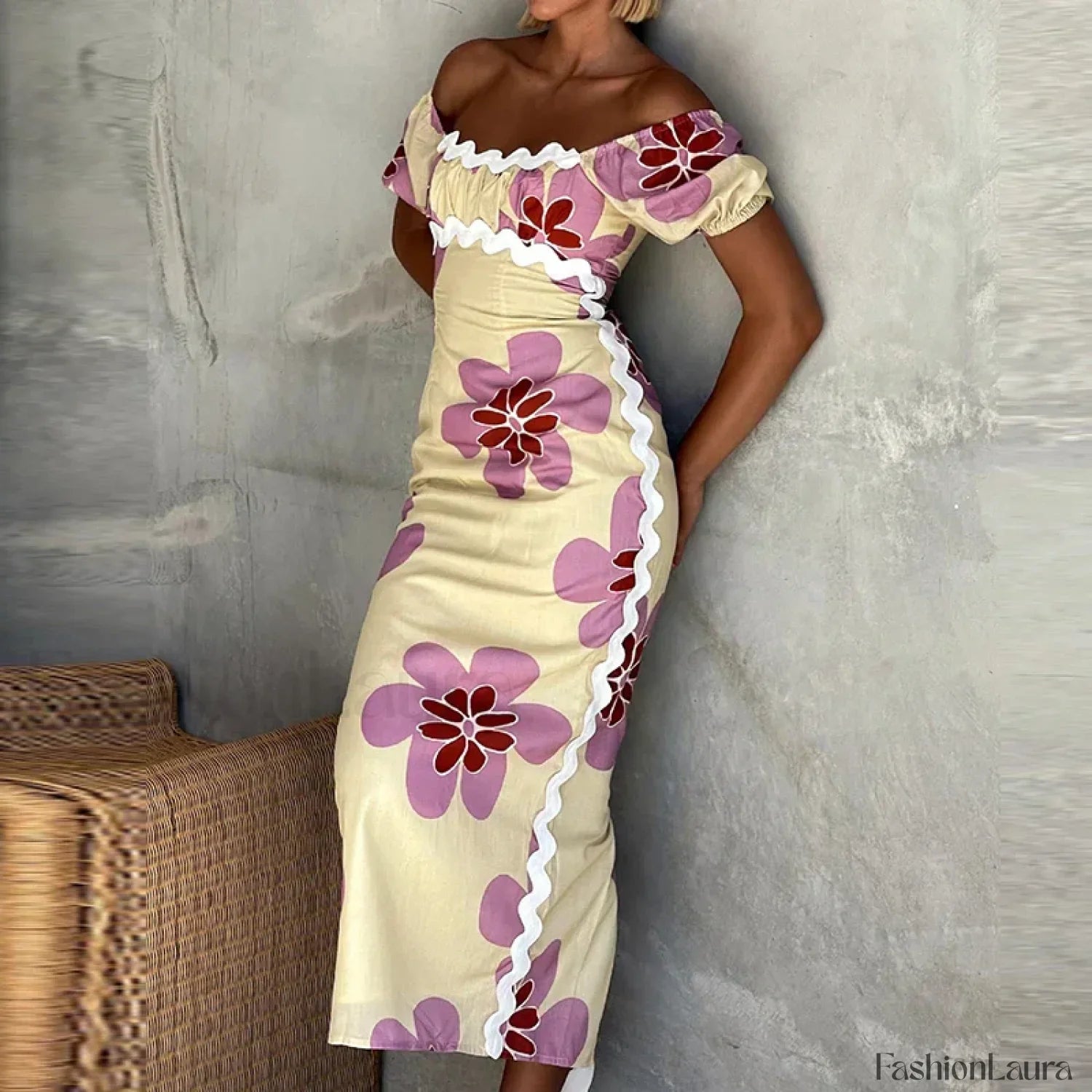 Off Shoulder Split Dress with Relaxed Everyday Styling Boutique Fashion Style