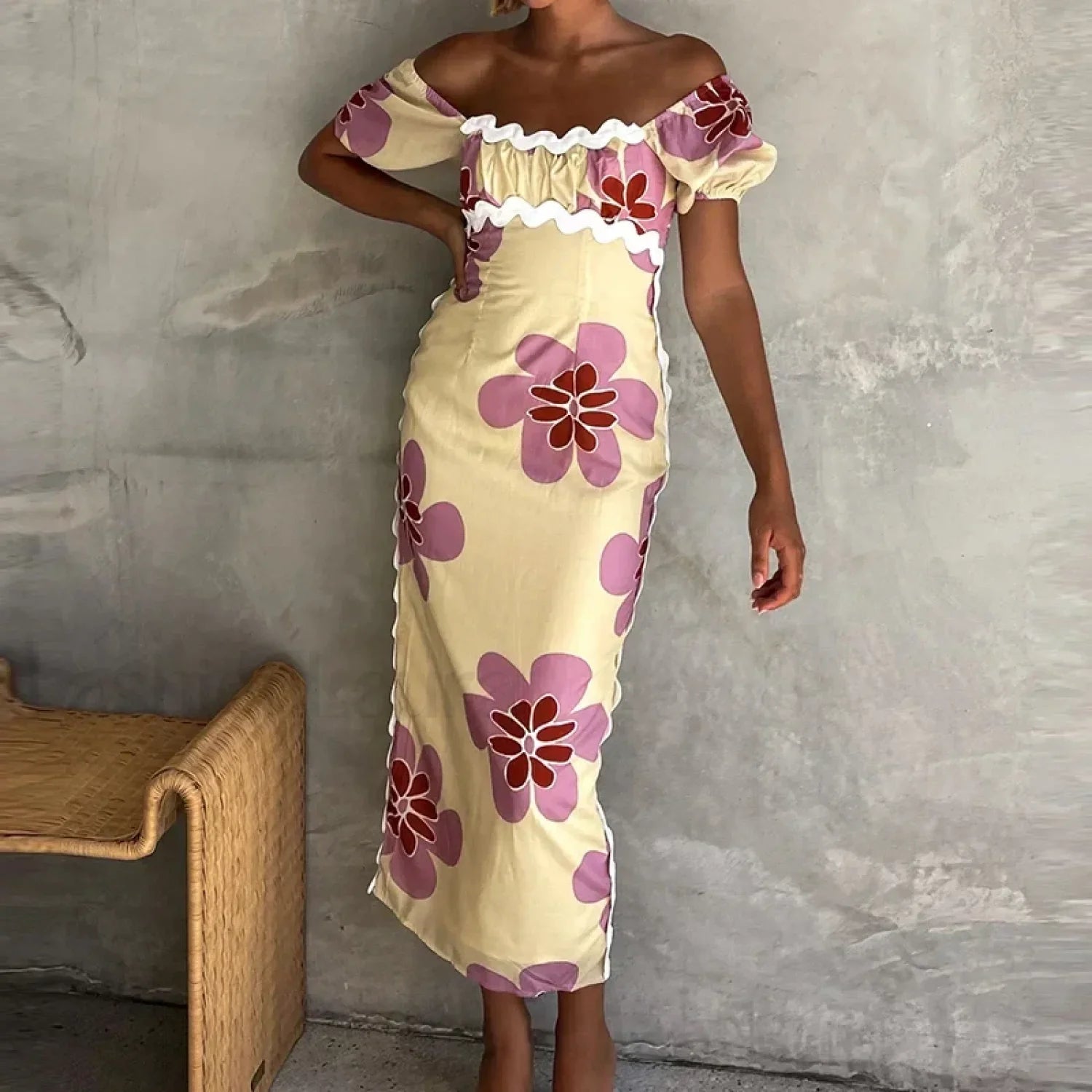 Off Shoulder Split Dress with Relaxed Everyday Styling Boutique Fashion Style