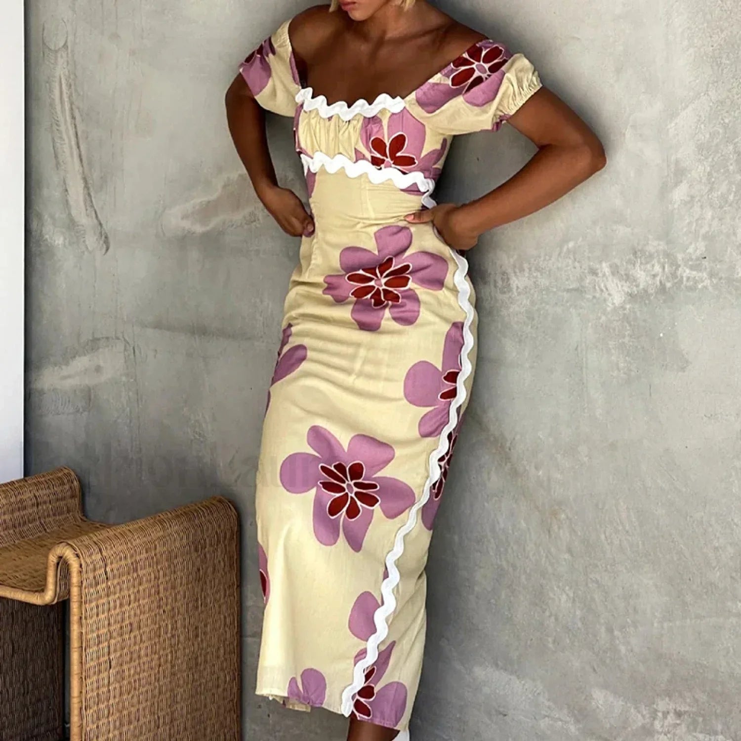 Off Shoulder Split Dress with Relaxed Everyday Styling Boutique Fashion Style