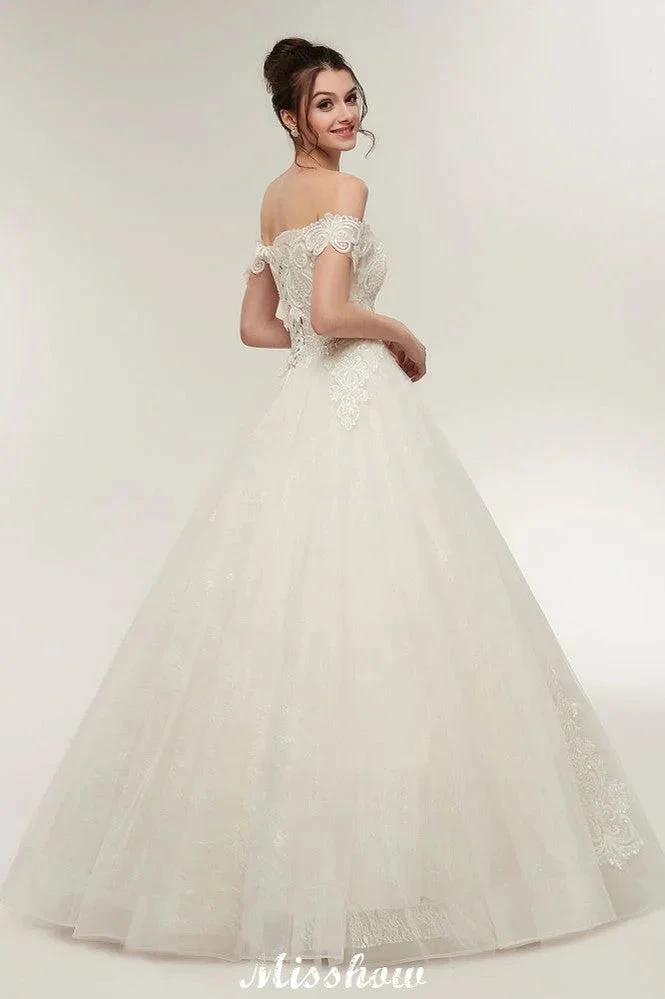 Off-shoulder Sweetheart A-line Lace-up Floor Length Lace Appliques Wedding Dresses (ZD13952)