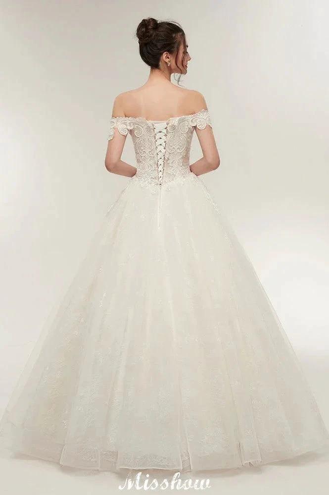 Off-shoulder Sweetheart A-line Lace-up Floor Length Lace Appliques Wedding Dresses (ZD13952)