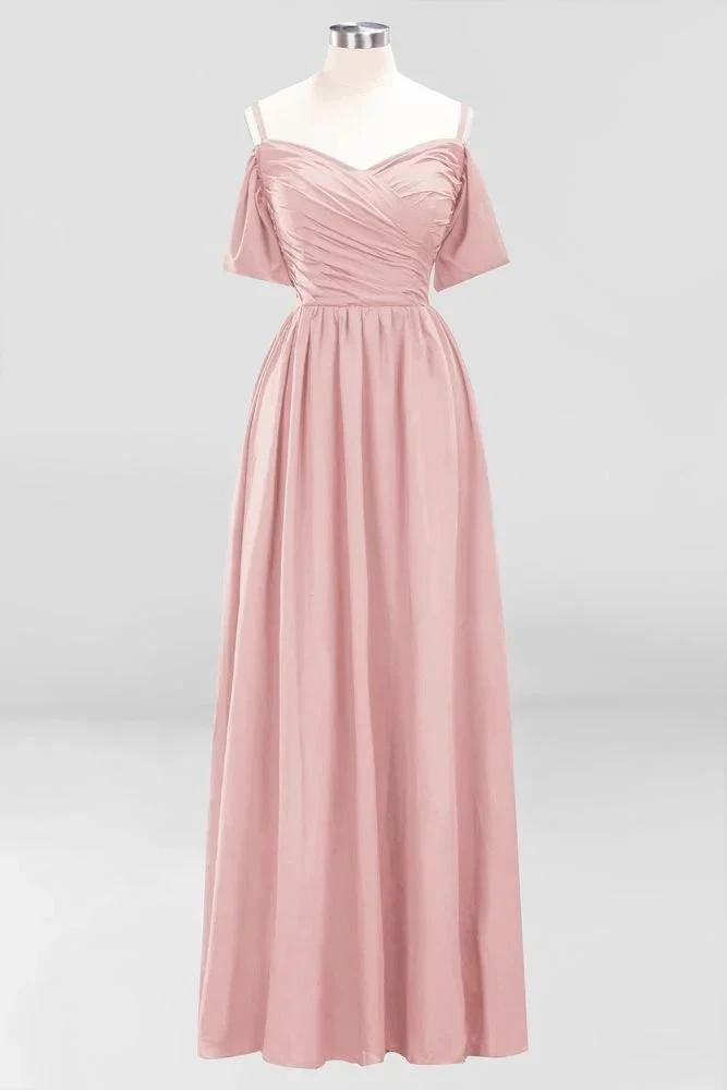 Off-the-Shoulder A-line Chiffon Bridesmaid Dress Floor-Length Wedding Guest Dress by misshow.com