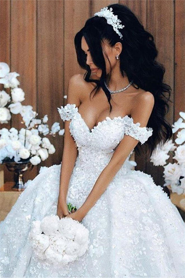 Off-the-Shoulder Appliques Luxurious Wedding Dresses Princess Ball Gown Modern Bride Dress