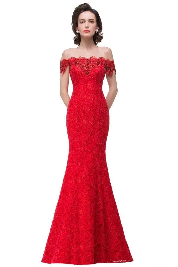 Off-the-shoulder Floor-length Lace Mermaid Bridesmaid Dresses by misshow.com