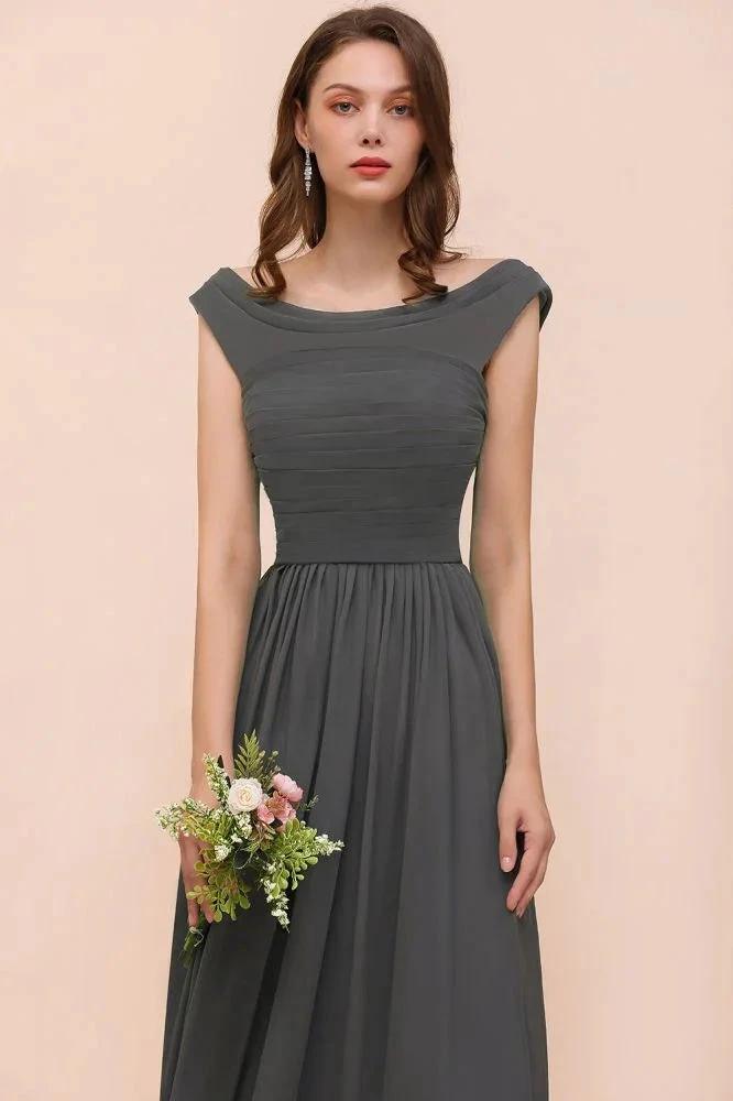 Off the Shoulder Front Side Split Bridesmaid Dress A-line Wedding Guest Dress (ZD13018)