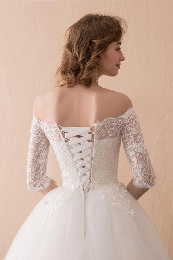 Off The Shoulder Lace Ball Gown Wedding Dress With 1/2 Sleeves (ZD15443) - View 4 | VelvetHem