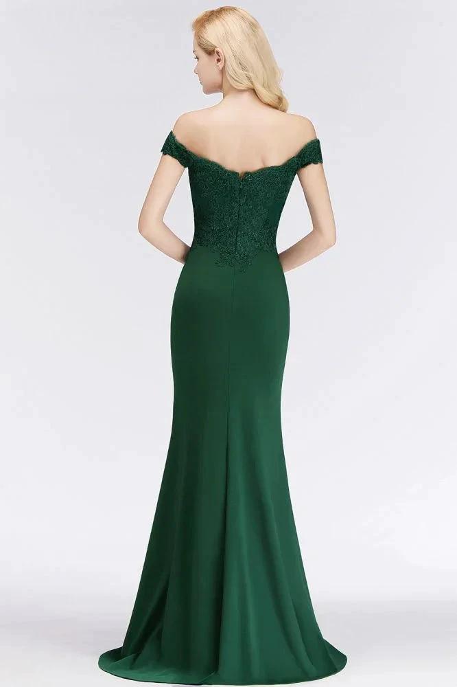 Off-the-shoulder Long Appliques Satin Mermaid Prom Gown Bridesmaid Dresses (ZD13054)