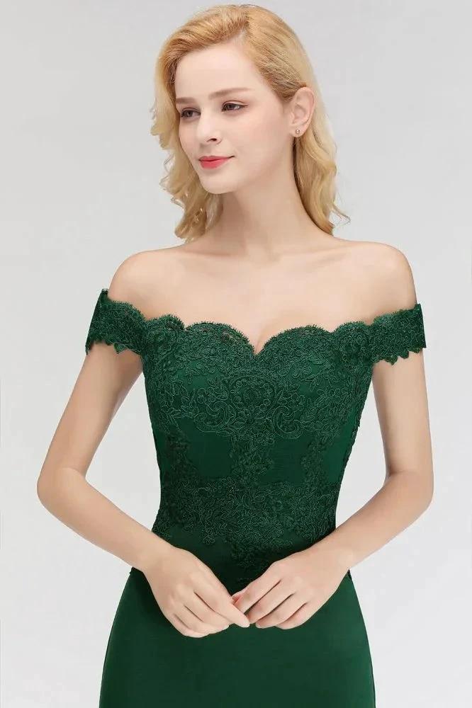 Off-the-shoulder Long Appliques Satin Mermaid Prom Gown Bridesmaid Dresses (ZD13054)