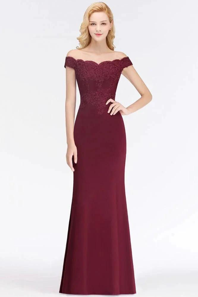 Off-the-shoulder Long Appliques Satin Mermaid Prom Gown Bridesmaid Dresses by misshow.com
