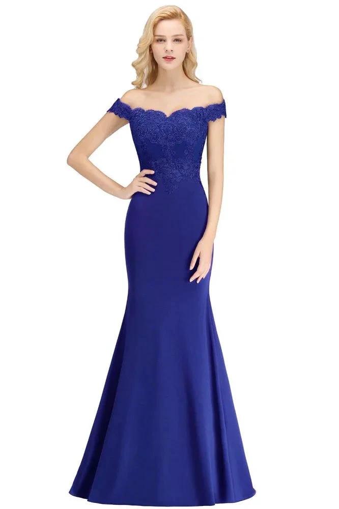 Off-the-shoulder Long Appliques Satin Mermaid Prom Gown Bridesmaid Dresses by misshow.com