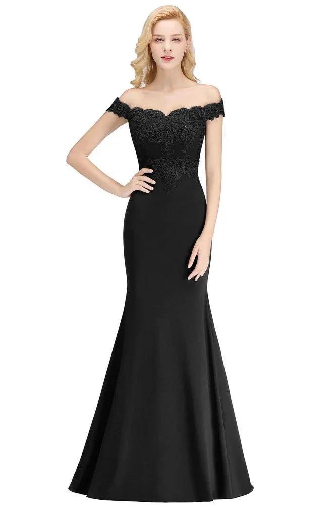 Off-the-shoulder Long Appliques Satin Mermaid Prom Gown Bridesmaid Dresses by misshow.com