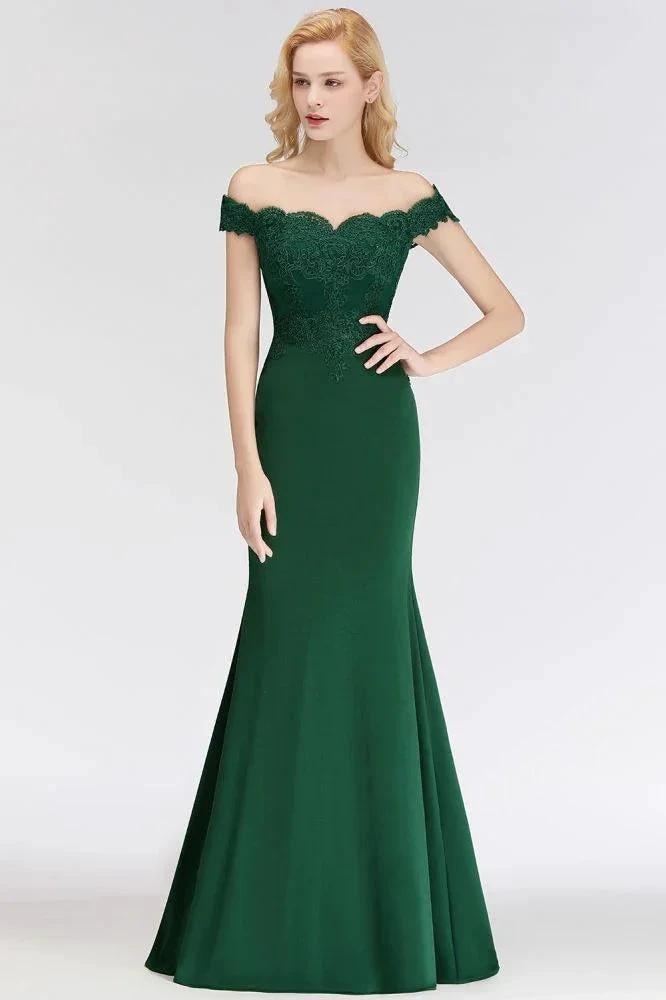 Off-the-shoulder Long Appliques Satin Mermaid Prom Gown Bridesmaid Dresses (ZD13054)