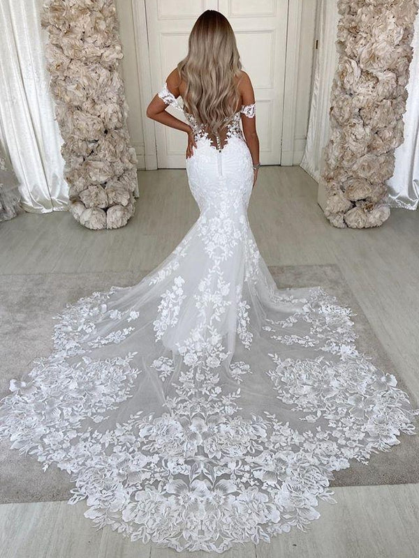 Mermaid Sleeveless Off-the-Shoulder Backless Lace Wedding Dress