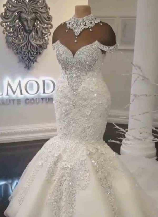 Off-the-Shoulder Mermaid Wedding Dress With Appliques Beads (ZD17507)