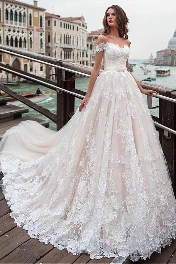 Off-the-shoulder Neckline A-line Wedding Dress With Lace Appliques (ZD16052)