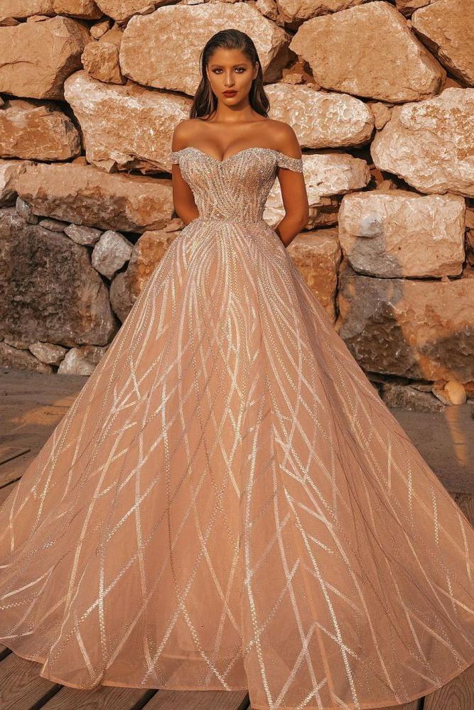 Off the Shoulder Sequins Aline Wedding Gown
