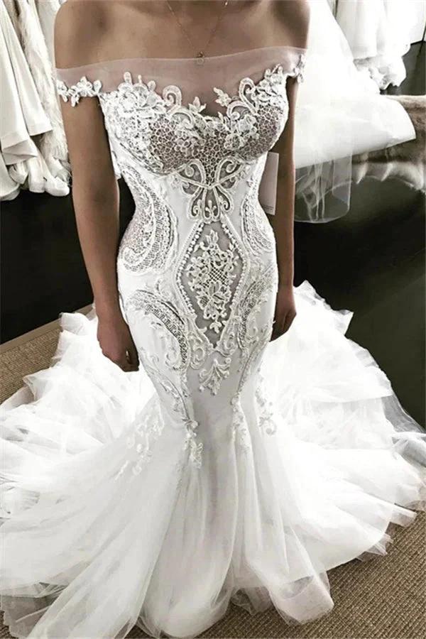 Off-the-Shoulder Strapless Mermaid Lace Wedding Dress (ZD13811)