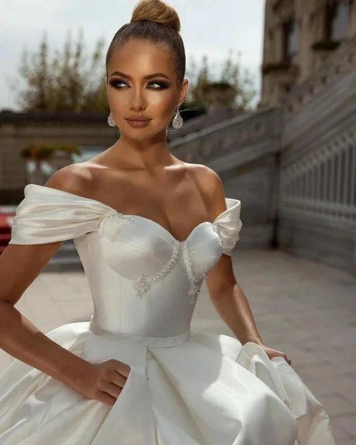 Off-the-Shoulder Sweetheart Ball Gown Satin Sleeveless Garden Bridal Dress (ZD14760) - View 4 | VelvetHem
