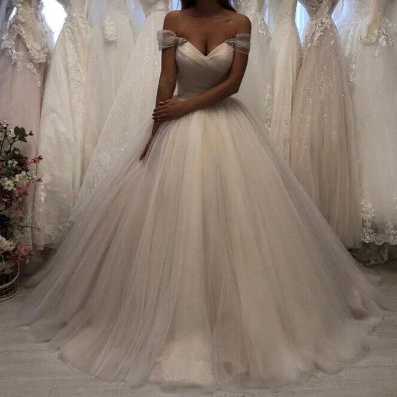Off The Shoulder Tulle Sweetheart White Wedding Dresses Bridal Gown (ZD16267)