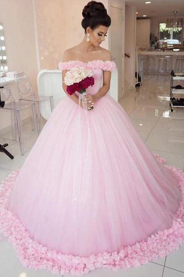 Off the Shoulder Vintage Pink Ball Gown Wedding Dresses (ZD16032)
