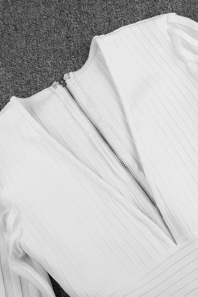 Olivia Long Sleeve Bandage Dress - White Pearl