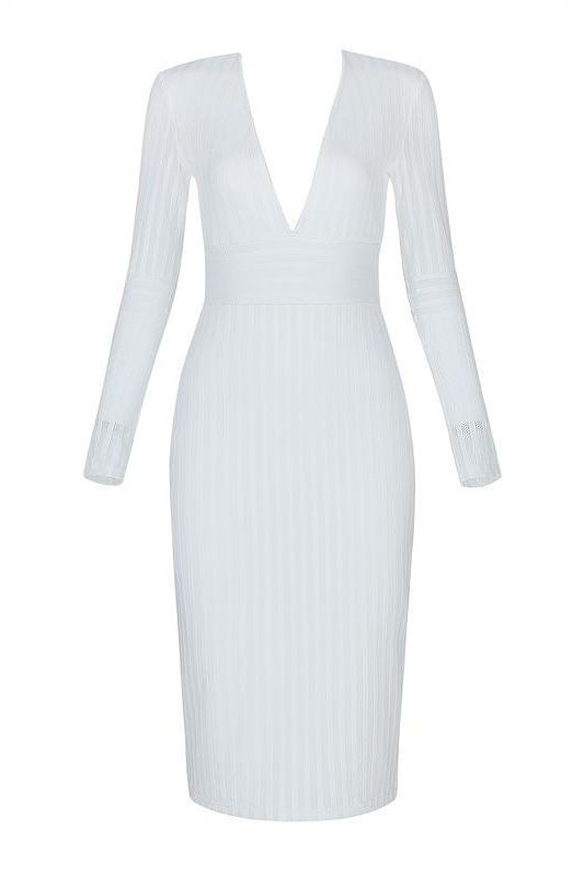 Olivia Long Sleeve Bandage Dress - White Pearl
