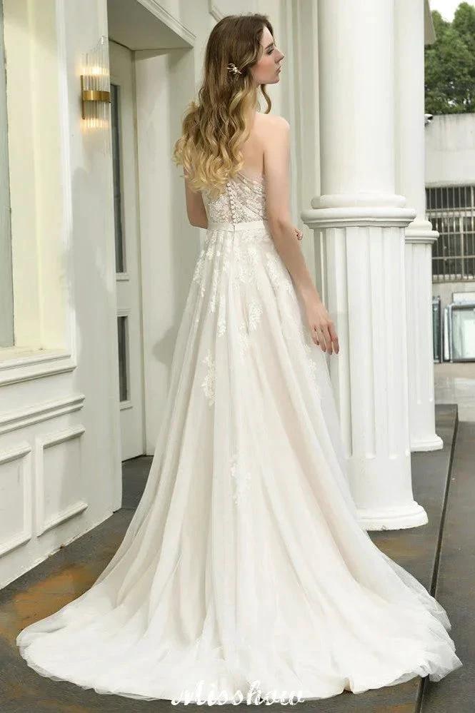 One Shoulder Aline Tulle Wedding Dress Sleeveless Spring Beach Bridal Gown (ZD13967)