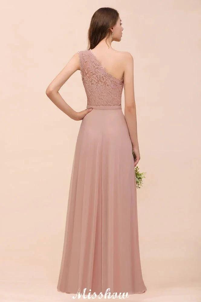 One Shoulder Chiffon Bridesmaid Dress Dusty Pink Wedding Guest Dress for Bride (ZD12946) - View 2 | VelvetHem