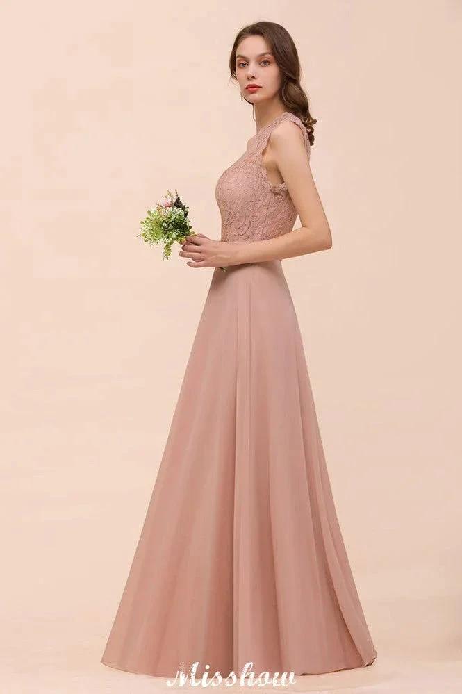 One Shoulder Chiffon Bridesmaid Dress Dusty Pink Wedding Guest Dress for Bride (ZD12946) - View 5 | VelvetHem