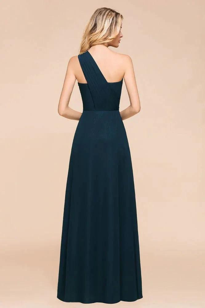 One Shoulder Floor-Length Bridesmaid Dress A-line Chiffon Wedding Party Dresses (ZD12958)