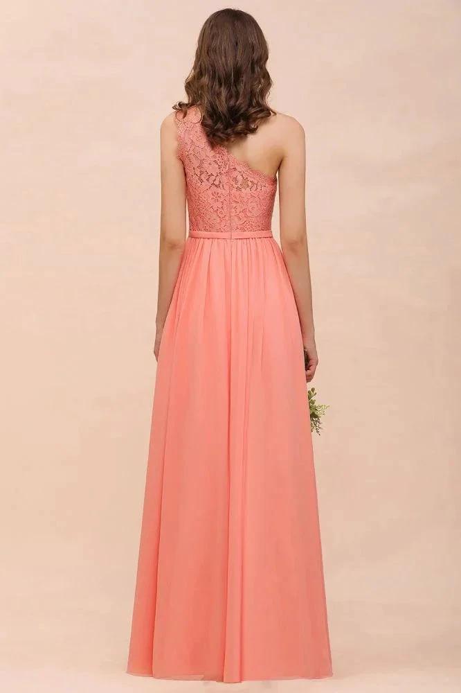 One Shoulder Floral Bridesmaid Dress Side Split Formal Wedding Guest Dress with Pocket (ZD12998)