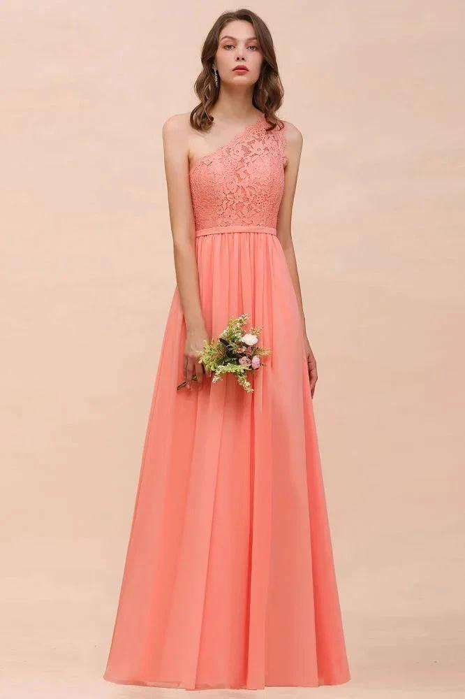 One Shoulder Floral Bridesmaid Dress Side Split Formal Wedding Guest Dress with Pocket (ZD12998) - View 5 | VelvetHem