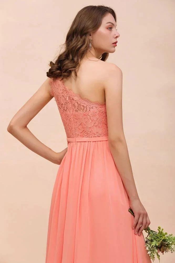 One Shoulder Floral Bridesmaid Dress Side Split Formal Wedding Guest Dress with Pocket (ZD12998) - View 8 | VelvetHem