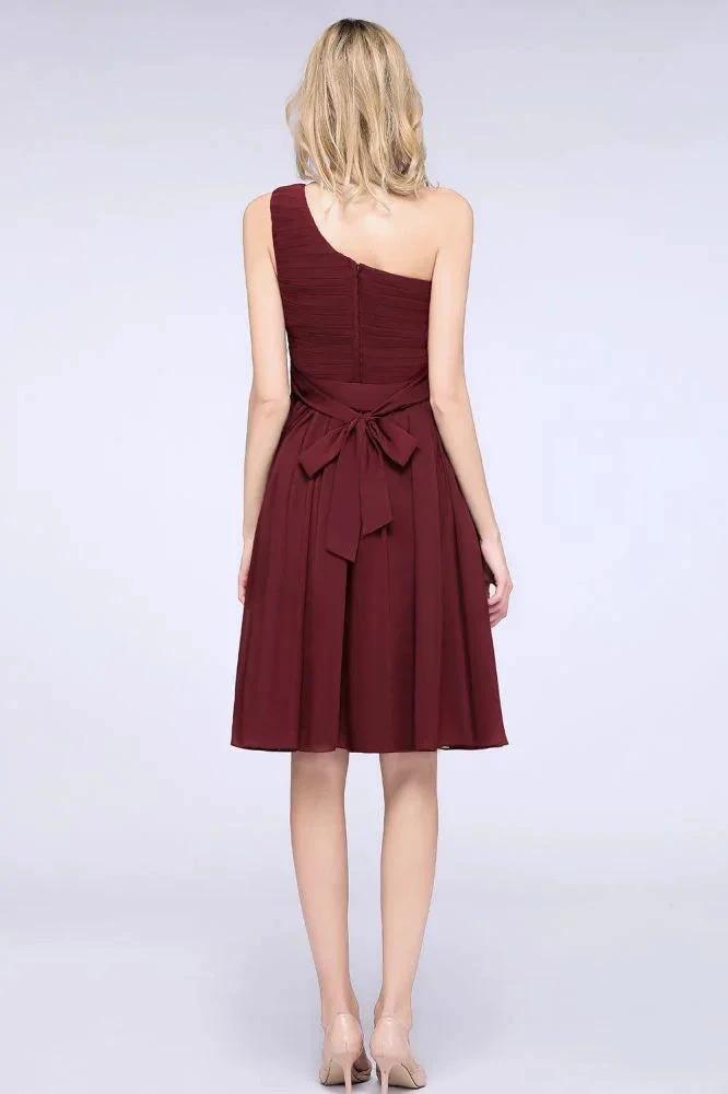 One-Shoulder Sleeveless Knee-Length Bridesmaid Dress with Ruffles Formal Party Dress (ZD13107)