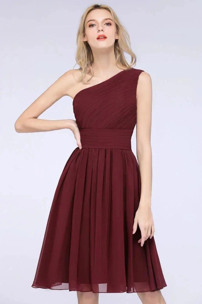 One-Shoulder Sleeveless Knee-Length Bridesmaid Dress with Ruffles Formal Party Dress (ZD13107)