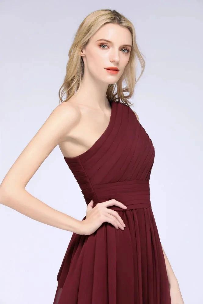 One-Shoulder Sleeveless Knee-Length Bridesmaid Dress with Ruffles Formal Party Dress (ZD13107)