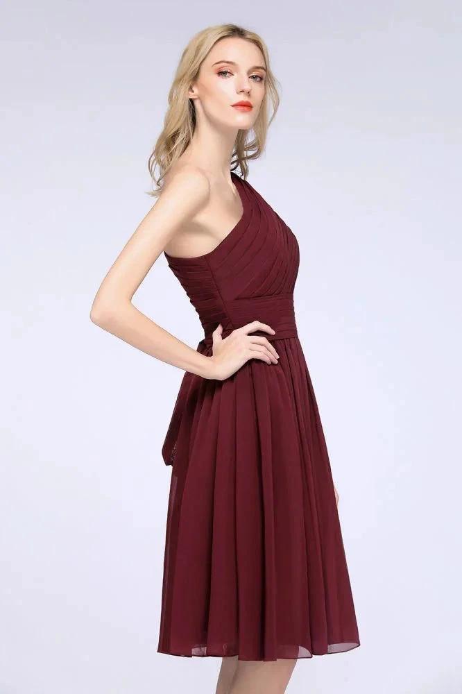 One-Shoulder Sleeveless Knee-Length Bridesmaid Dress with Ruffles Formal Party Dress (ZD13107)