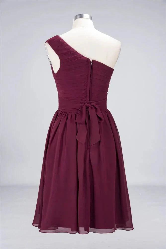 One-Shoulder Sleeveless Knee-Length Bridesmaid Dress with Ruffles Formal Party Dress (ZD13107)