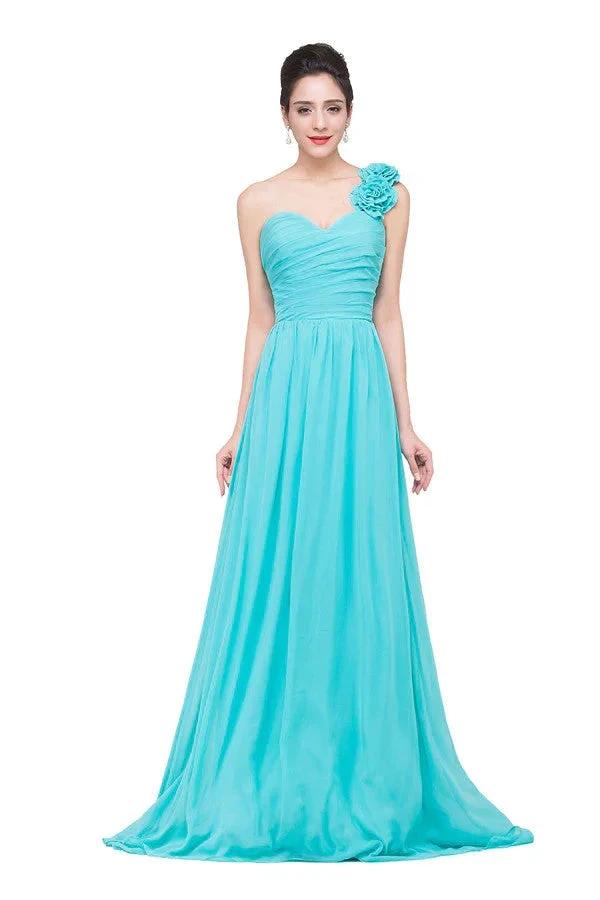 One-shoulder Strapless A-Line Sweep-length Chiffon Bridesmaid Dresses (ZD13085)